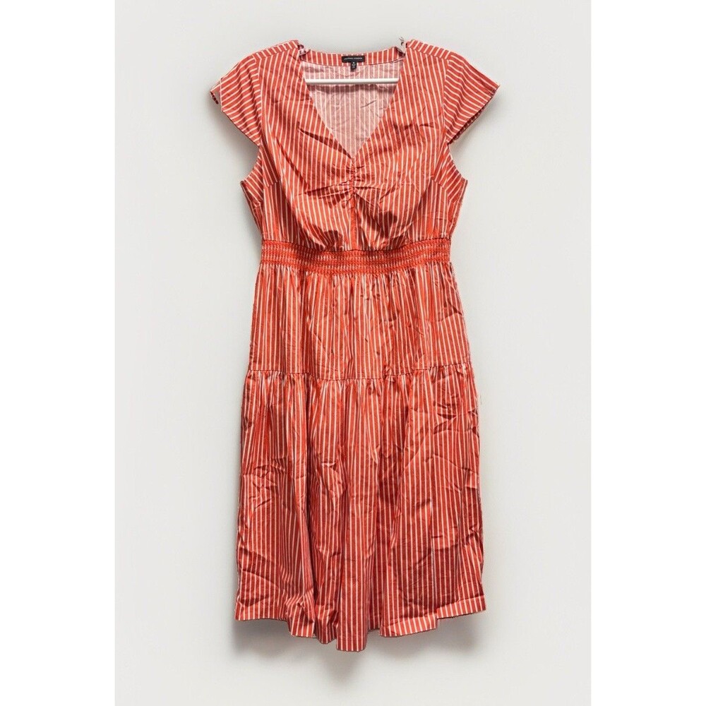 Universal Standard Orange & white striped smocked poplin midi dress Sz 18-20